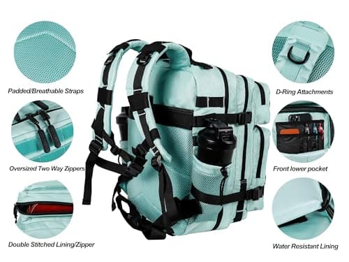 LHI Tactical Military Backpack for Men and Women 35L Army Assault Pack Bag Small Rucksack with Bottle Holder - Mint green — view 5