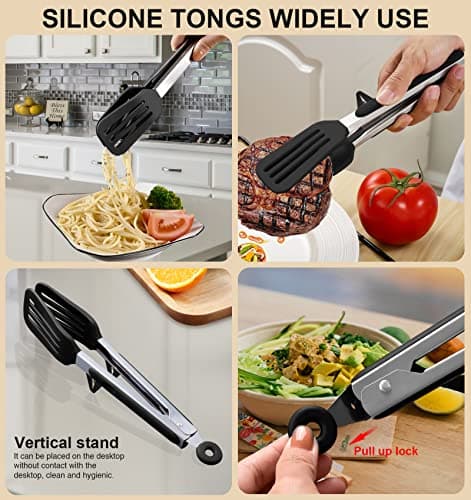 Silicone Cooking Utensils Set, BBQ Tools with Turner Tongs, 4 Pcs Black — view 5