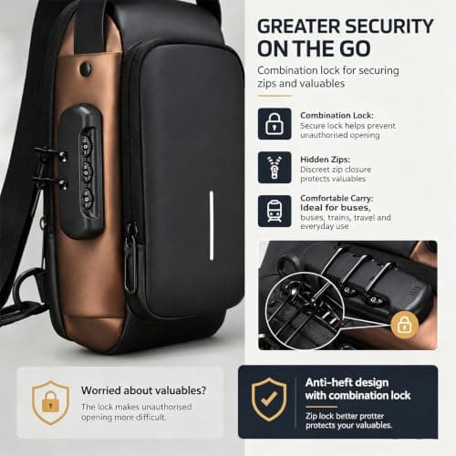 Anti-Theft Unisex Crossbody Sling Bag with USB Charging Port & Lock — view 2