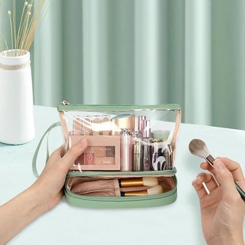 Aucuu Travel Makeup Bag, Transparent Cosmetic Bag, Waterproof Toiletry Bags, TSA Approved Toiletry Bags, Make Up Organizer for Toiletries Accessories, Brushes, for Women Girls — view 2