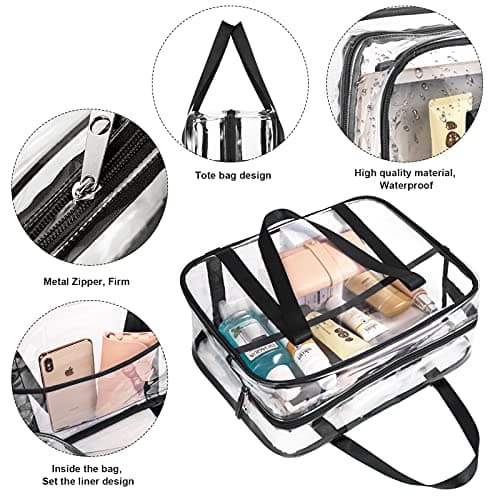 ONEGenug Large Clear Travel Toiletries Bag Makeup Bag Transparent Toiletry Bag Thick PVC Zippered Clear Wash Bag Diaper Beach Bag for Men and Women(Black) — view 4