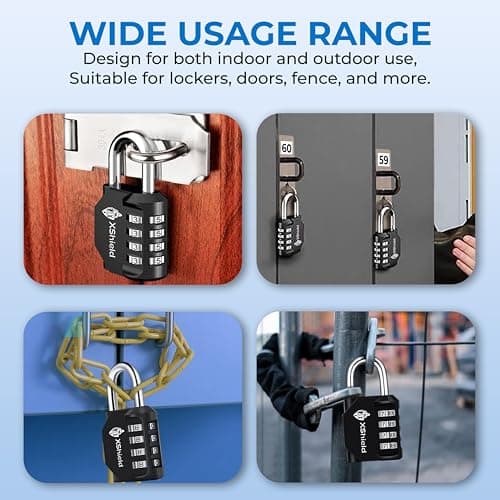 XShield 4-Digit Combination Padlock | Heavy-Duty Keyless Lock with 10,000 Code Options | Weather Resistant Alloy Body | Ideal for Lockers, Gates, Gym, Outdoor & Travel – Black (Pack of 2) — view 6