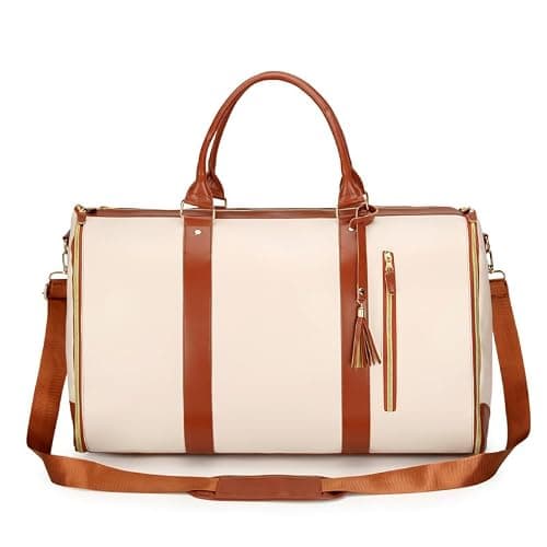 Luxe Mega Bag, Carry On Garment Bag, Large PU Leather Garment Duffle Bag, 2 in 1 Hanging Suitcase Dress Suit Travel Bags (White)