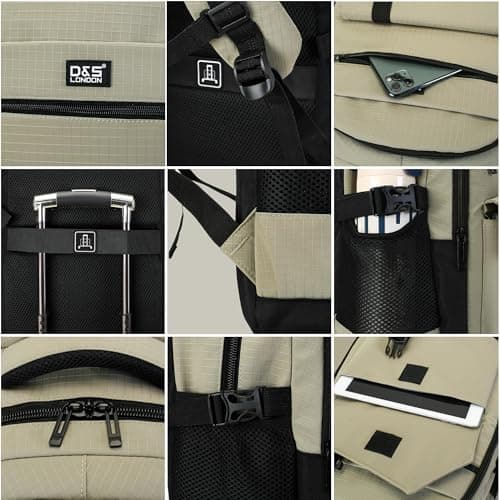 D&S London® Holborn Modern Backpack – Sage Green | Waterproof Laptop Backpack | Premium Work bag, Travel bag & School Bag Rucksack | Spacious, Durable, Cabin-Approved Bag for Men & Women 50L — view 6