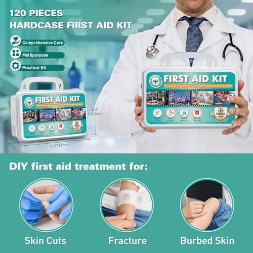 General Medi 120 Pieces Hardcase First Aid Kit - Includes Instant Cold Pack, Emergency Blanket for Travel, Home, Office, Vehicle, Camping, Workplace & Outdoor — view 3