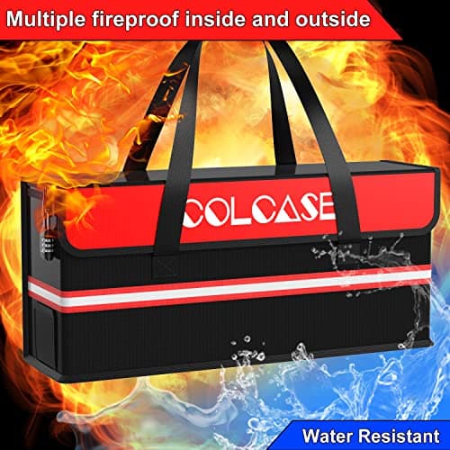 COLCASE Lipo Safe Bag Fireproof Explosionproof Ebike Battery Storage Bag and Lipo Battery Charging Bag with Combination Lock Silicone Coated Fireproof Bag (20 x 5.5 x 9 in) — view 3