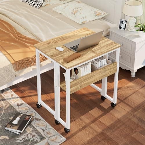 GreenForest Folding Desk 63 cm with Storage Shelf and Wheels, Oak — view 2