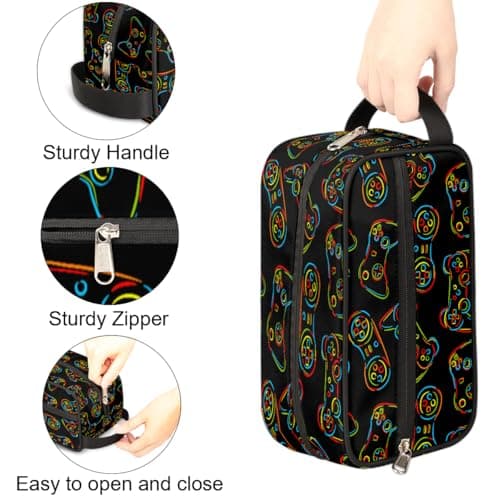 Travel Toiletry Bag for Boys Kids - Colourful Game Controller Waterproof Hanging Dopp Kit for Men, Shaving Bag with Large Capacity for Bathroom, Sports, Shower — view 3