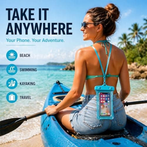 Floating Waterproof Phone Pouch IPX8, Universal Dry Bag Case for iPhone & Android, Beach Swimming Kayaking Phone Protector – Black — view 3