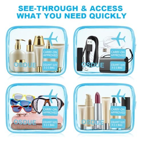 OSDUE Clear Toiletry Bags, 2 Pcs TSA Approved Airport Security Liquids Bags,Waterproof Cosmetic Clear Makeup Bags PVC Wash Bags for Women and Men, Travel Essential — view 5
