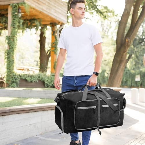 PATNFR Travel Duffle Bag 65L Holdall Bags Foldable Lightweight Holdall Bag for Men 63x29x35 CM Multi Pocket Duffle Bags Nylon Sports Equipment Organizer for Traveling The Gym(Black) — view 6