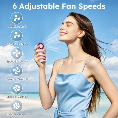 AUAUY Portable Handheld Mini Fan, 6 Adjustable Fan Speeds(Purple) — view 4