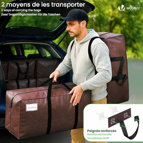VOUNOT® 10 Pack Large Moving Bags – Foldable Storage Bags with Zips, Strong Handles, Backpack Straps and Tag Window for Clothes Storage Moving Travelling Camping, Brown — view 2