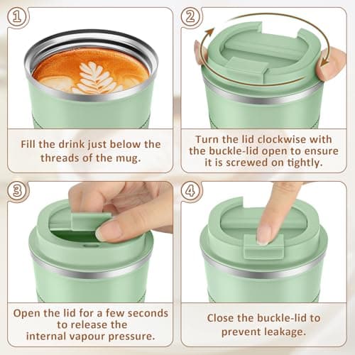 KETIEE Travel Mug Insulated With Leakproof Lid, Reusable Double Walled Coffee Cup, Stainless Steel for Hot Cold Drinks, 380ml Ice Green — view 6