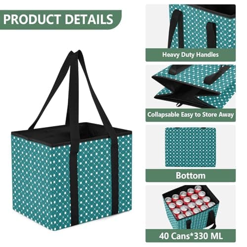 Grckit Car Trunk Organizer Dots Teal Heavy Duty Collapsible Storage Tote Bag with Reinforced Handles for Shopping Travel Picnic — view 3