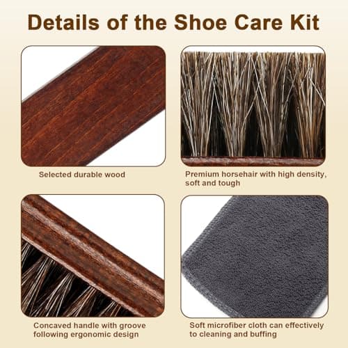 LYSSRA 3-Piece 100% Horse Hair Shoe Brush Kit Premium Dauber Applicators Leather Care Cleaning Set with Polishing Brushes and Cloth for Leather Suede Shoes Boots Bags Cars Cleaning Polishing — view 5