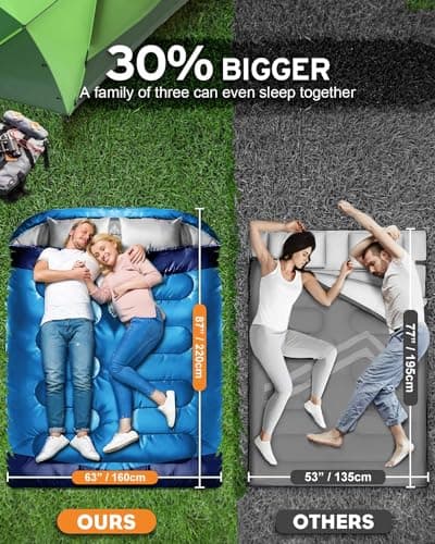 Airoieak Double Sleeping Bag King Size for Adults, 2 Person 4 Season Camping Sleeping Bag with Pillows & Carry Bag for Backpacking Hiking Travel – Blue — view 3