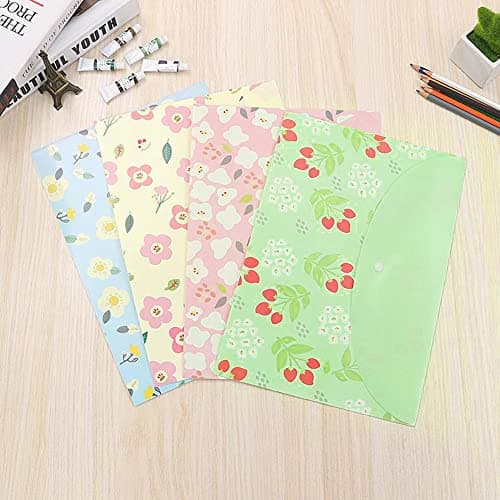 Plastic Wallets A4 Wallets Folders Document Organiser Floral Filing Document Folders A4 File Envelopes with Snap Closure 4pcs — view 2