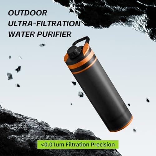 Filtered Water Bottle,Ultra-Fine Filter,Replaceable Filter Cartridge, Portable Water Filter, Travel, Hiking & Camping for Clean Drinking Water (Orange) — view 2