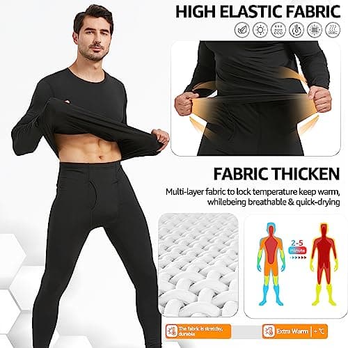UNIQUEBELLA Functional Underwear Men's Set Breathable Ski Underwear Men Winter Thermal Underwear for Jogging, Cycling, Football, Skiing, Motorcycle, Warm, Pure Black, L — view 4