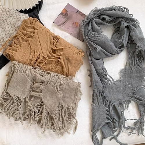 CHICHUANG Vintage Wool Scarf Distressed Ragged Neck Scarf for Women Men Unisex Neck Warmer for Winter Outdoor Fashion Neckwear — view 4