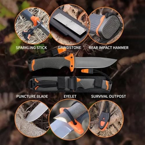 BKGDO High Carbon Steel Multi-Functional Outdoor Tool - Lightweight with Rubber Handle, Hand-Stitched Sheath, Perfect for Hunting, Climbing, Adventure, Rescue, Camping - Ideal Men's Gift (TYPE-B6) — view 4