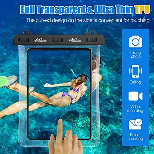 MoKo Waterproof Tablet Case, Tablet Pouch Dry Bag Compatible with iPad 9th 2021, iPad mini 6, iPad Air 5 2022, Air 4 10.9, Air 3 10.5, iPad Pro 11/10.5, iPad 10.2/9.7, Galaxy Tab A7/A8, Clear — view 3