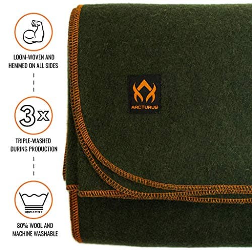 Arcturus Military Wool Blanket - 4.5 lbs, Warm, Heavy, Washable, Large 64" x 88" - Great for Camping, Outdoors, Survival & Emergency Kits (Olive Green) — view 2