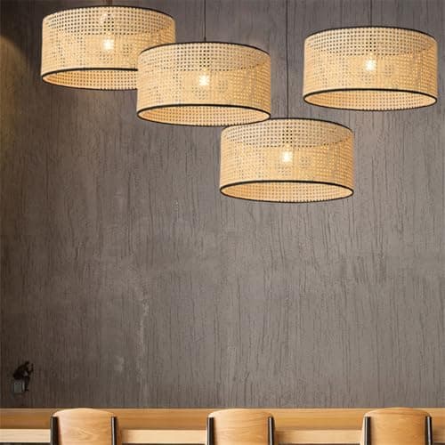 HAIIQU Japanese-Style Rattan Chandelier Basket Woven Lamp Shade Modern Creative Hand-Woven Bamboo Wicker Pendant Light Beige Rattan Cage Hanging Single Head Lamp for Farmhouse Hallway Entryway Porch — view 2