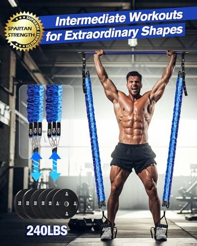 ALongSong Resistance Band Set Men with Handle & At home Pilates Bar Workout Equipment, 6 Exercise Bands 20-240Lbs/30-240LBS Optional & Door Anchor For Home Gym Fitness Equipment — view 2