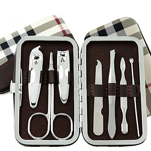 Professional Manicure Set, 7 Pieces Portable Nail Clippers & Eyebrow Grooming Kit, Stainless Steel Nail Care Tools with Luxurious Leather Case for Travel & Home — view 4