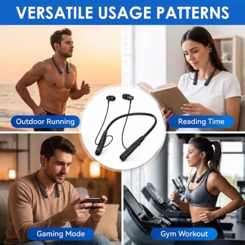 Bluetooth Neckband Headphones 5.3, 100H Playtime, IPX6 Sweatproof, with Mic — view 6