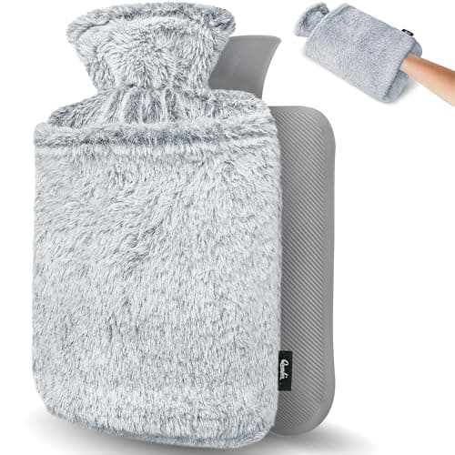 Hot Water Bottle - with Soft Premium Fleece Cover + Kangaroo Pocket - Light Grey, 2L - Heating Pad for Menstrual Cramps and Period Comfort - Bed Foot Warmer - Hot & Cold Compress for Pain Relief — view 6