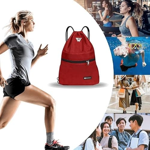 WESTWOOD FOX WFX Drawstring Bag String Waterproof Sport Gym Sack Backpack for Women Men PE Bag Outside Pocket Zipper School Beach Holidays Swimming Travel (Jet Red) — view 6