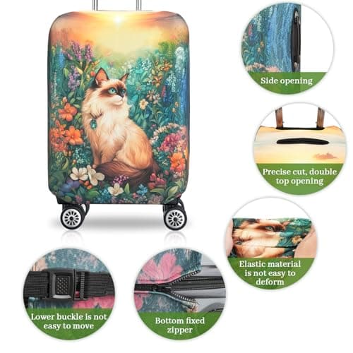 SICANAUO Luggage Covers, Personalised Suitcase Cover, Elastic Travel Suitcase Protector, Travel Trolley Case Protector, Anti-Scratch Luggage Storage Covers (Style 7, M (22-24 inch suitcase)) — view 3