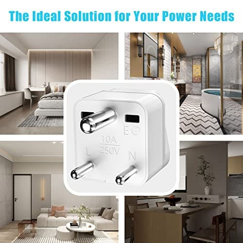 PABANCE 4 Pack 3 Pin UK to India Plug Adapter, UK to India/Sri Lanka Travel Adapter, Type D Plug Adapter, for India, Sri Lanka, Pakistan, Yemen(White) — view 6
