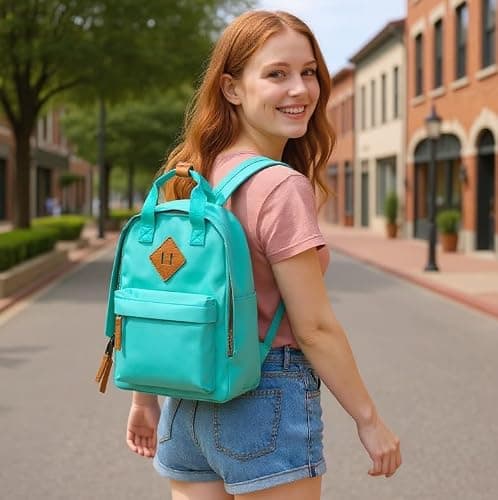 MADISON & DAKOTA Canvas Mini Backpack for Everyday & Day Pack Rucksack in Solid Color Blocks, Green, S, Traveling — view 6