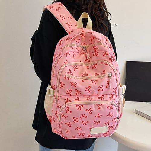 Pink Boys Girls School Bag 3Pcs Set Kids Backpack Cute Bow School Bags Large Capacity Schoolbag with Crossbody Bag Handbag Nylon Aesthetic Rucksacks for Teenagers College Primary Secondary Age 6-18 — view 3