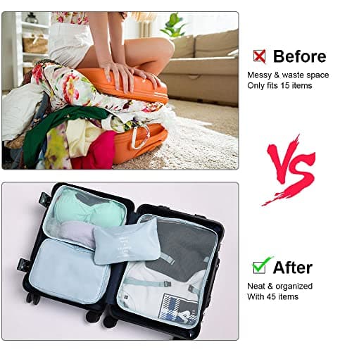 OSDUE Packing Cubes for Suitcase, 8 PCS Travel Organiser Packing Bags Lightweight Waterproof Luggage Packing Organizers for Clothes Shoes, Travel Accessories, Lake Blue — view 6