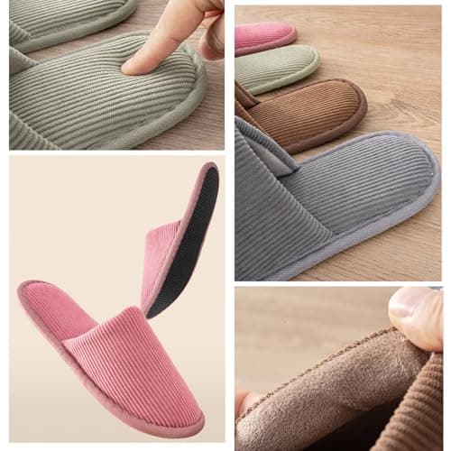 EQLEF 2 Pairs Washable Guest Slippers for Home, Hotel & Travel Premium Corduroy Indoor Slippers Non-Slip Lightweight Spa Slippers for Women and Men (Gray and brown for Men in UK size 6-9) — view 6