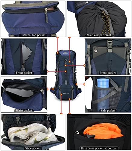 Doshwin 70L Large Backpack Camping Trekking Hiking Travel Rucksack for Women Men (with Rain Cover) — view 4