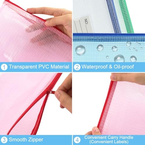 OFFCUP Plastic Wallets, 15PCS A3 A4 A5 Zipper Bags with Label Pocket — view 3