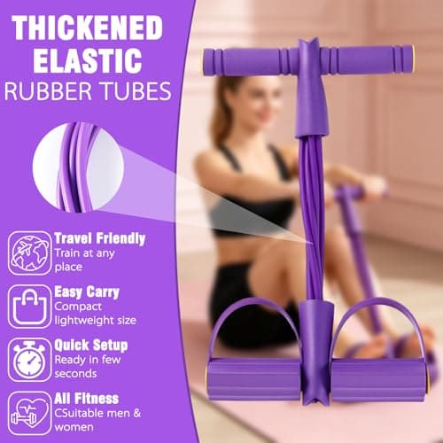 YANJINGSHE pedal resistance bands with handle, 6-Tube Purple Exercise Bands — view 5
