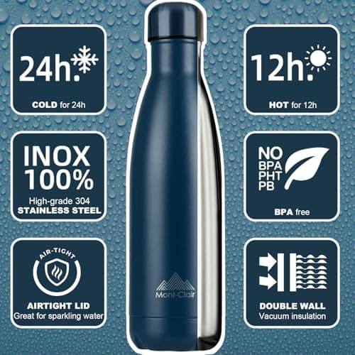 Mont-Clair l'O Stainless Steel Water Bottle, Vacuum Insulated - BPA Free, 12h Hot & 24h Cold Drinks, Metal Water Bottle 750ML Leakproof, Ideal for Adult, Kids, Running - Dark Blue — view 2