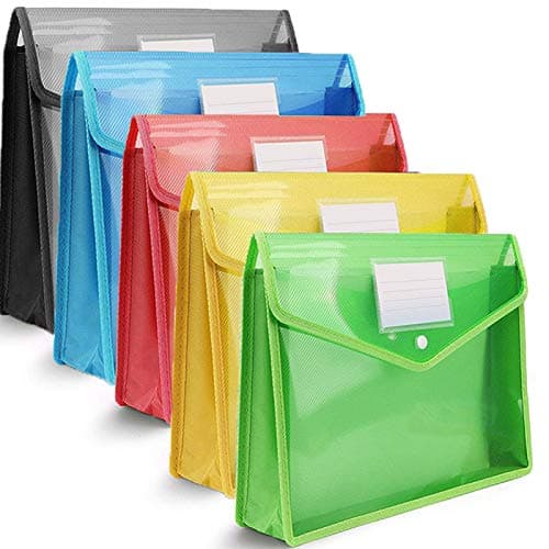 A4 Plastic Wallets, 5 Pcs Popper Wallet Plastic Document Folder Premium Pockets Files Envelope for School Office Home, with Snap Closure,Large Capacity
