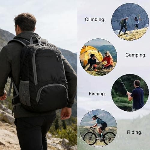 Foldable Backpack Lightweight - 30L Waterproof Small Rucksack Packable Daypack for Travelling, Durable Ultralight Packable Practical Gifts Walking Backpack for Women Men Outdoor Camping (Large) — view 6