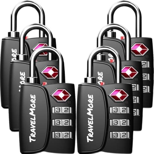 6-Pack TSA Approved 3-Digit Luggage Locks with Open Alert Indicator for Travel Suitcases & Baggage | Luggage Locks | TSA Locks | Black