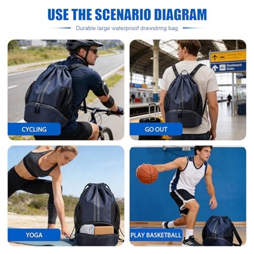 SJDOFU Drawstring Gym Bag, Drawstring Backpack with Shoes Compartment — view 4