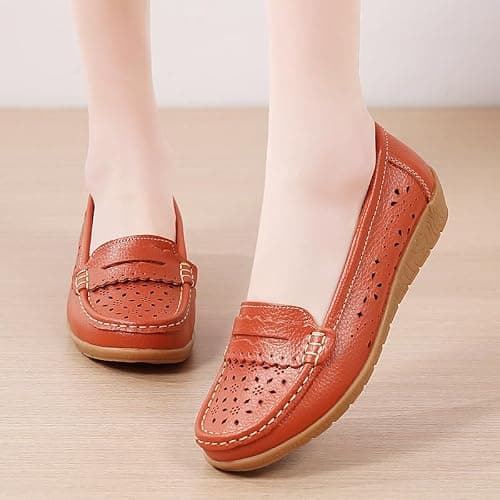 Women's Orthopedic Loafers in Breathable Leather, Genuine Leather Moccasins Shoes Soft Sole Casual Wide Fit Work Office Nursing Shoes (Black,39EU) — view 3