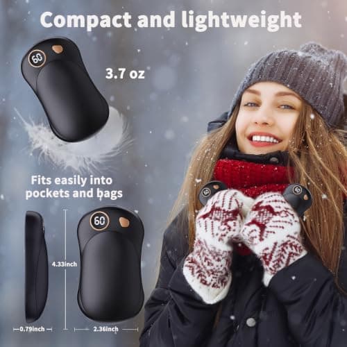 HONEYYEAR Hand Warmers Rechargeable 2 Pack, 10000mAh Electric Hand Warmers, Reusable Portable Pocket Heater, LED Display & 3 Levels, Gifts for Christmas, Outdoor, Golf, Travel, Hunting, Camping — view 4